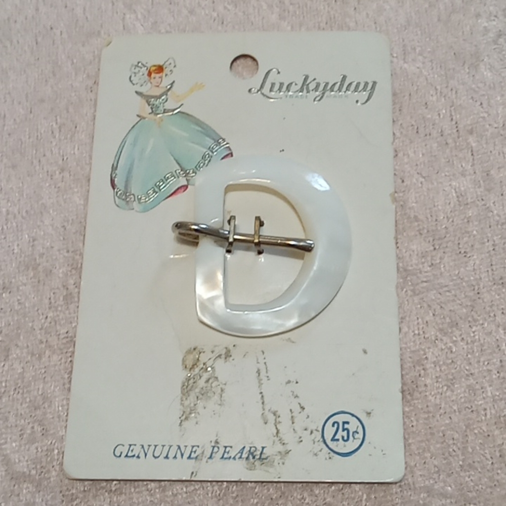 Vintage Genuine Mother of Pearl Buckle on Card